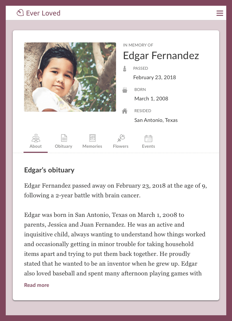Child obituary example